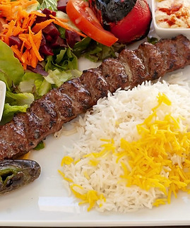 Kebab, salad and rice